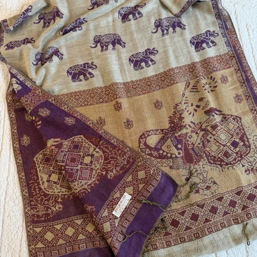 Pashmina‎ Women's Shawl Scarf 100% Cashmere Shawl Multicolor Elephant Fringe